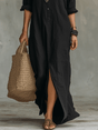 Black Button-Front Bohemian Shirt Maxi Dress