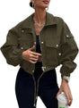 E&S Womens Cropped Bomber Jacket Zip Up Lightweight Utility Anorak Coat
