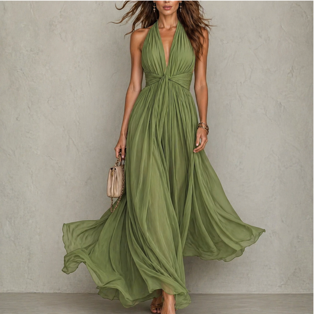 Ellie & Sage | Halter Chiffon Maxi Dress