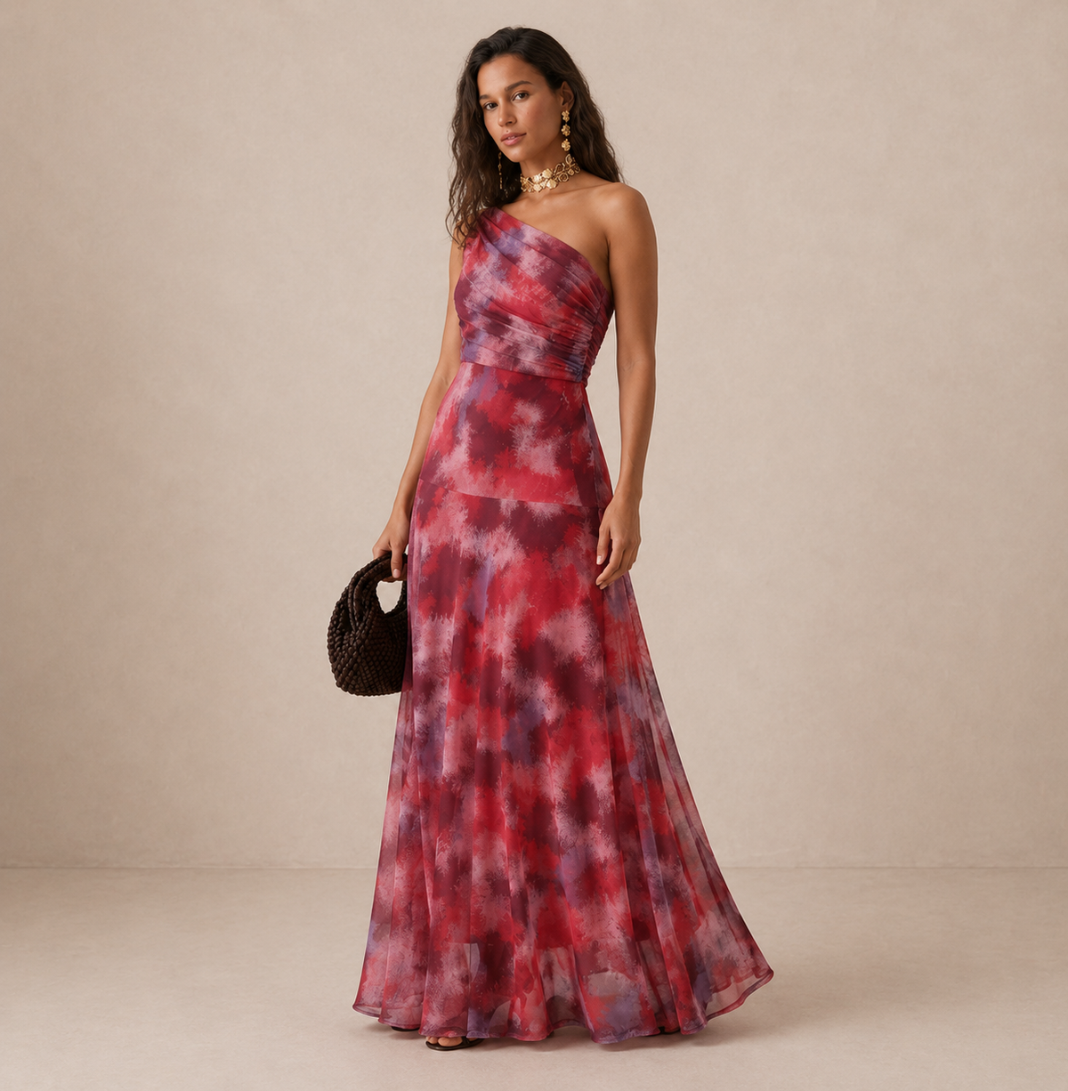 Ellie & Sage | One-Shoulder Print Maxi Dress