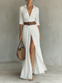 Helenia | Long Maxi Dress with Notched Collar and Long Sleeves for Women