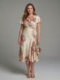 Katarina | Flutter Sleeve Wrap Floral Stripe Print Midi Dress