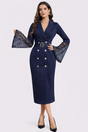Ellie & Sage | Belted Lace-Sleeve Midi Dress