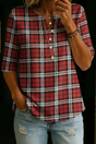 Jenn | Red Plaid Henley Top