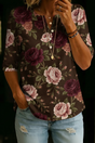 Tanya | Brown Rose Henley Top