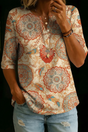 Tatiana | Beige Boho Medallion Henley Top