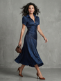 Theodora | Pleated Waistline Stripe Midi Dress