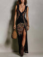 Héloïse™ | Bohemian Style Printed Dress with Deep V-Neck and High Split