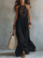 Marguerite™ | Bohemian Sleeveless Maxi Dress with Lace Trim