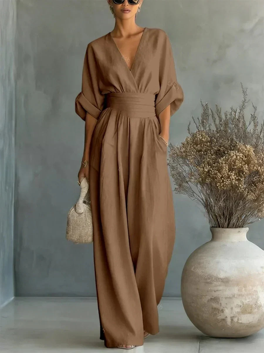 Maja | Elegant V-Neck High-Waisted Jumpsuit