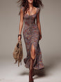 Mathilde™ | Pleated Floral Print Split Maxi Dress