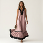Mayline | Sleeveless Ruffle-Neck Contrast-Trim Maxi Dress