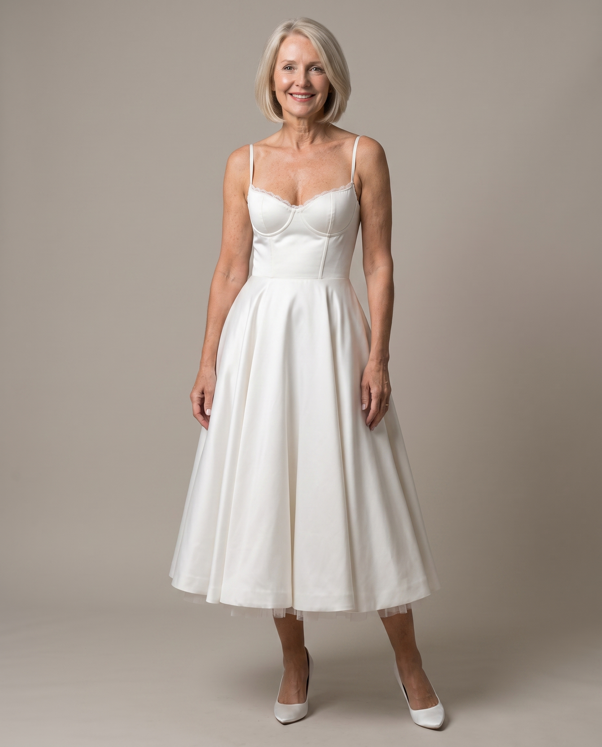 Selene midi dress in White, front view