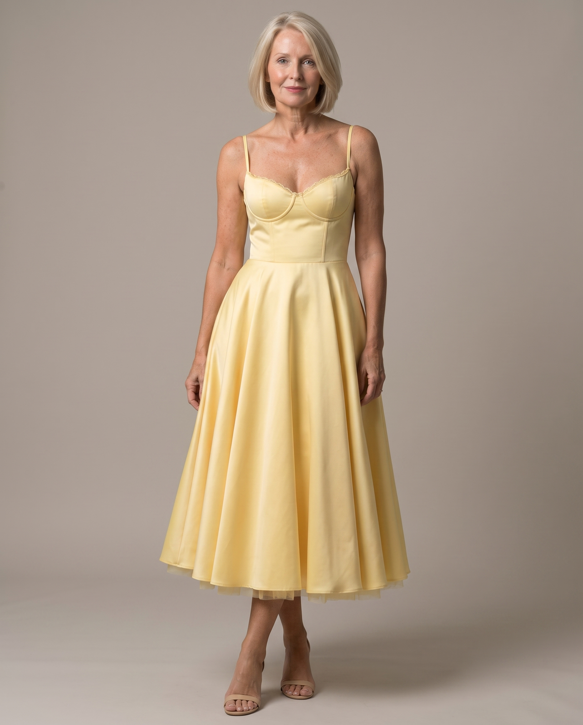 Selene midi dress in Butter Yellow, front view