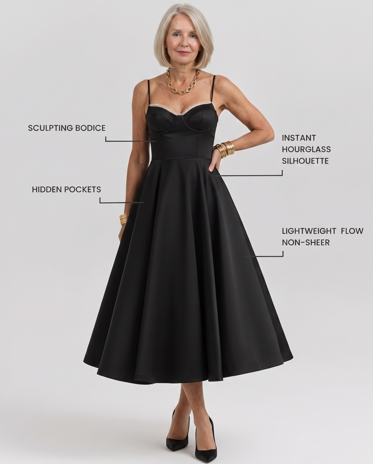Selene midi dress in Black, detail view