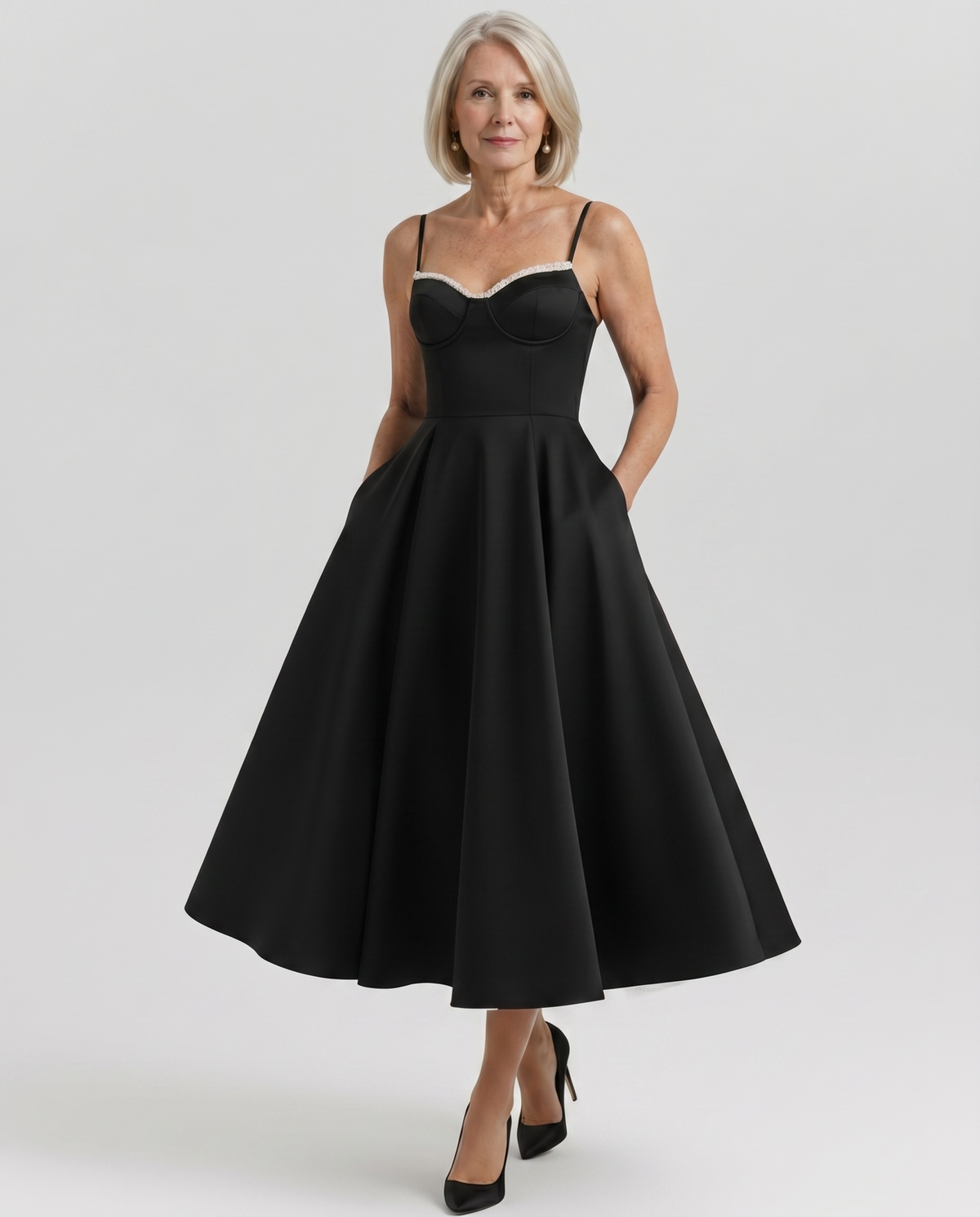 Selene midi dress in Black, three quarter view