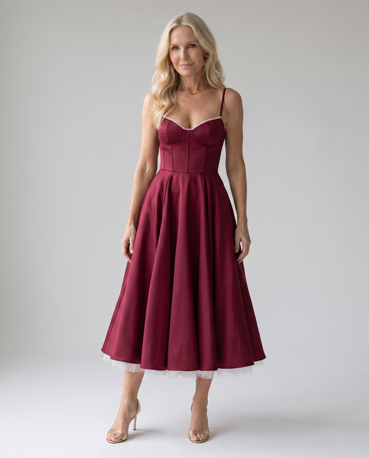 Selene midi dress in Burgundy, front view