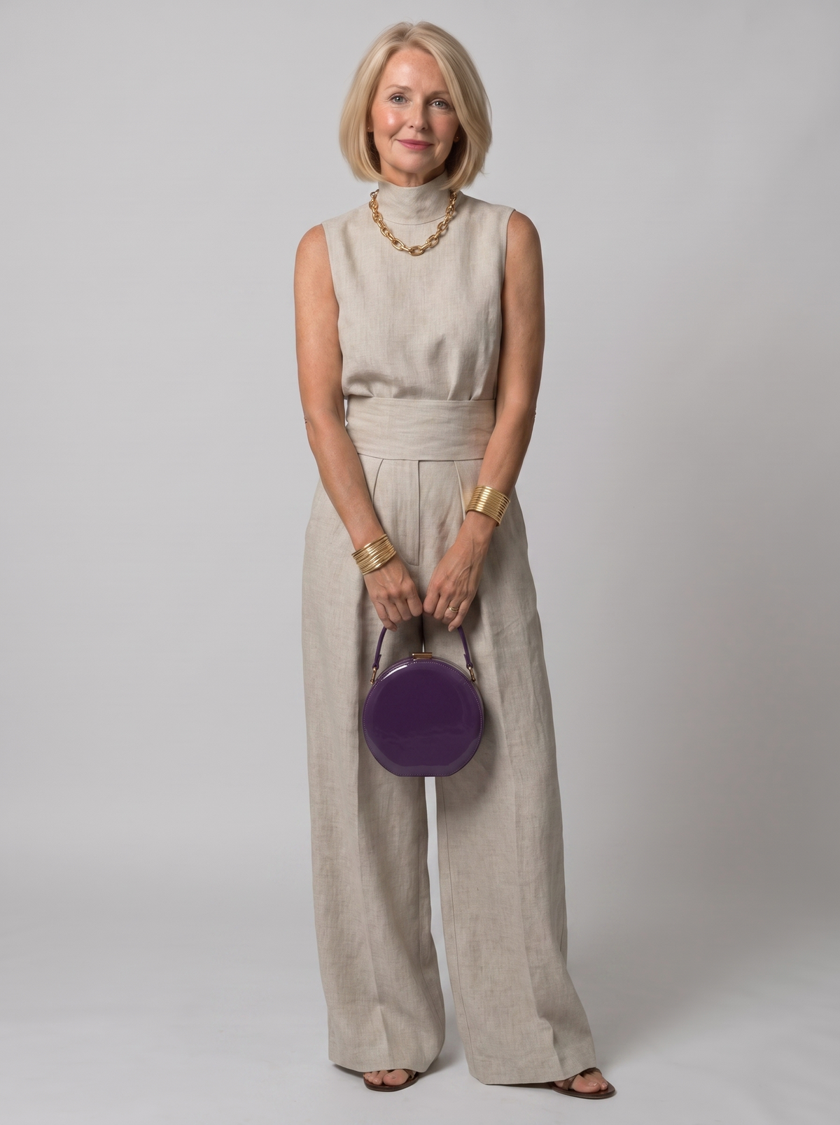 Esther minimalist sleeveless top set worn by model, studio photo