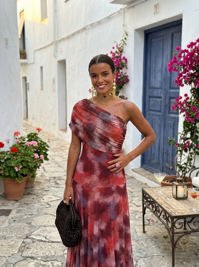 Ellie & Sage | One-Shoulder Print Maxi Dress