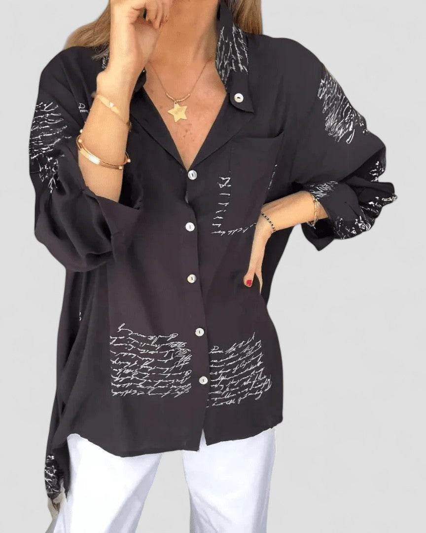 Helena™ - Script Button-Up Shirt