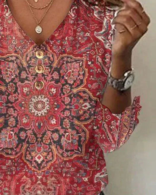 Arabella™ - Red Print Classic Top