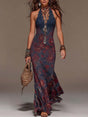 Béatrice™ | Retro Lace Halter Neck Floral Fishtail Maxi Dress