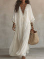 Clémence™ | Lace V-Neck Batwing Sleeve Chiffon Maxi Dress
