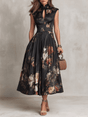 Rosalie™ | Keyhole Collar Floral Pleated Satin Midi Dress